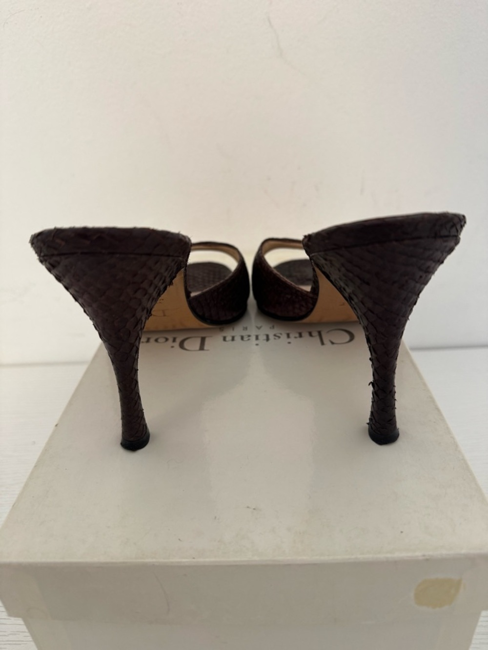 Dior Galliano SS 2003 Vintage Lock & Key Python Mule Heels Brown Y2K Mules 38 - Picture 10 of 15
